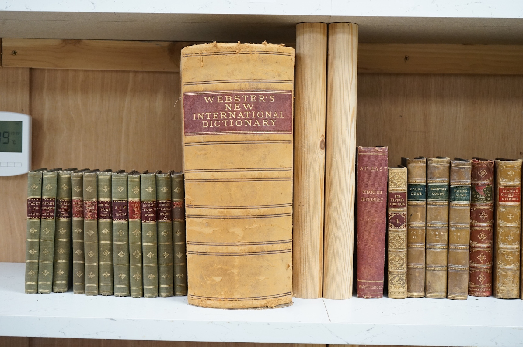 A collection of approximately seventy 19th century and later mixed leather bound books to include Charles Dickens and Rudyard Kipling. Condition - fair to good